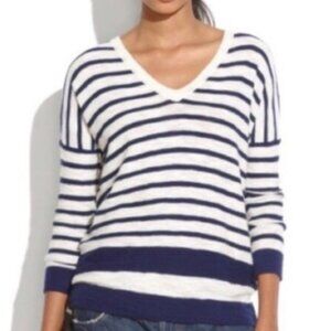 Madewell Navy & Cream Stripe V-Neck Three Quarter Sleeve Top Size M